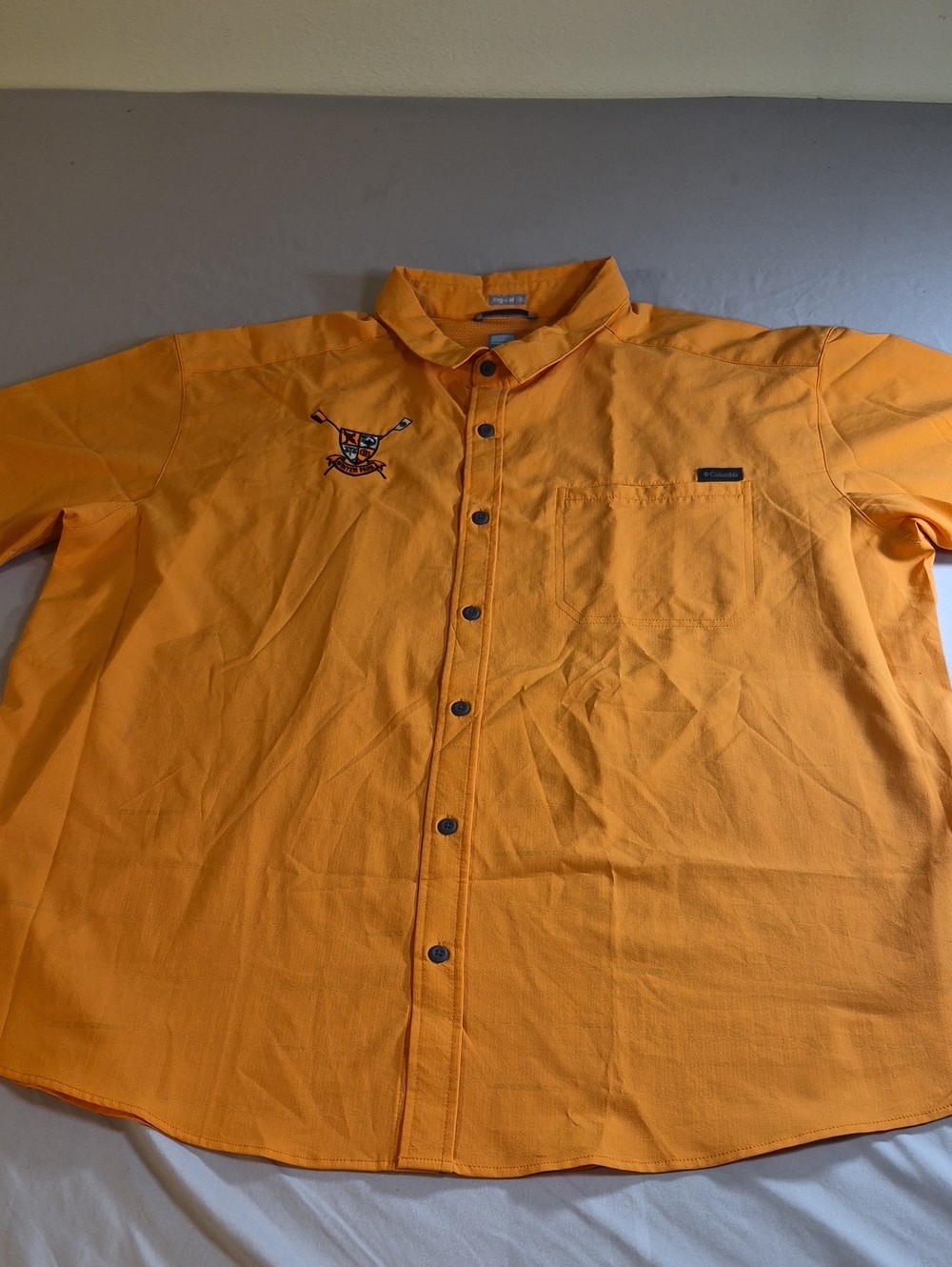 Men's Columbia Casual Orange Button-Down Shirt with Embroidered Crest